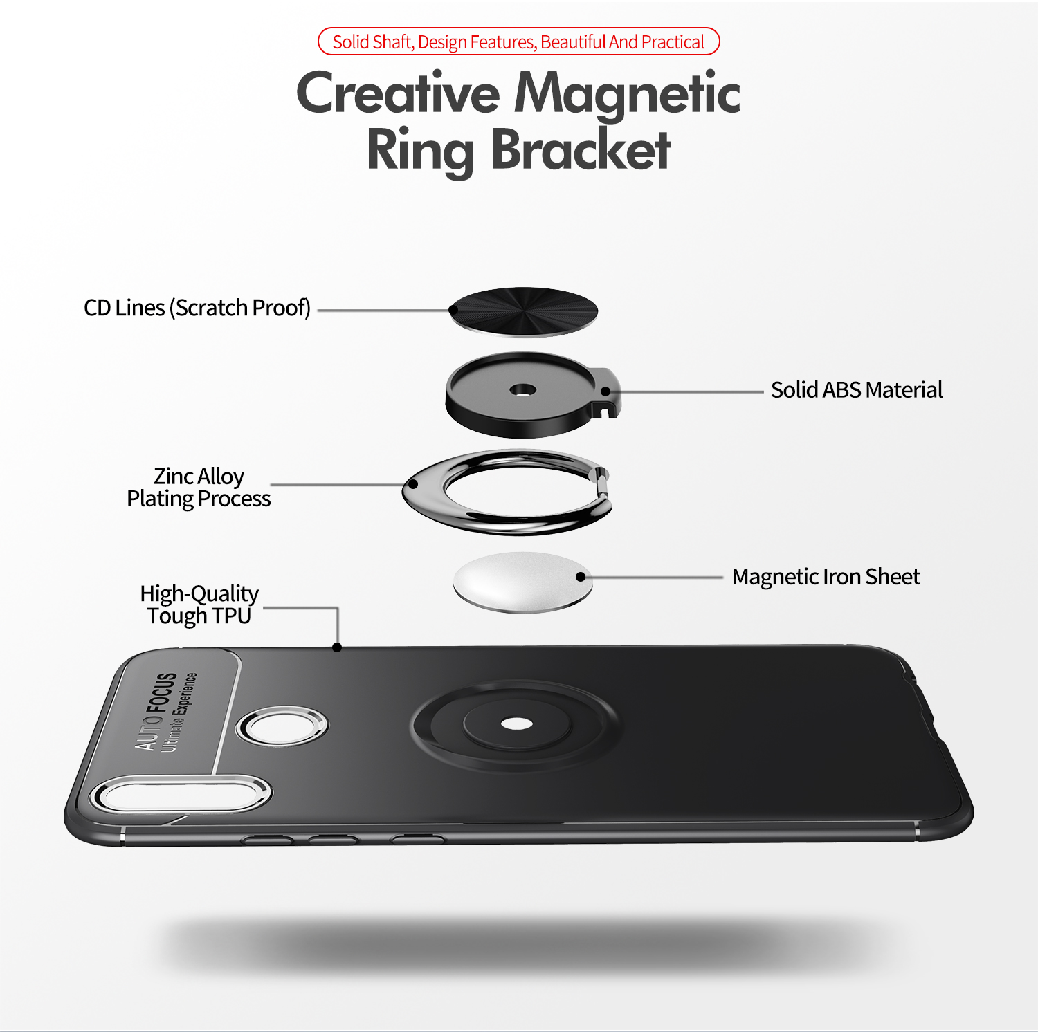 Copertina Mobile TPU Per Kickstand Del Dito Del Dito Lenuo Per Huawei Honor 8x / Honor View 10 Lite (tela Metallica Del Supporto Magnetico Incorporato) - Tutto Nero