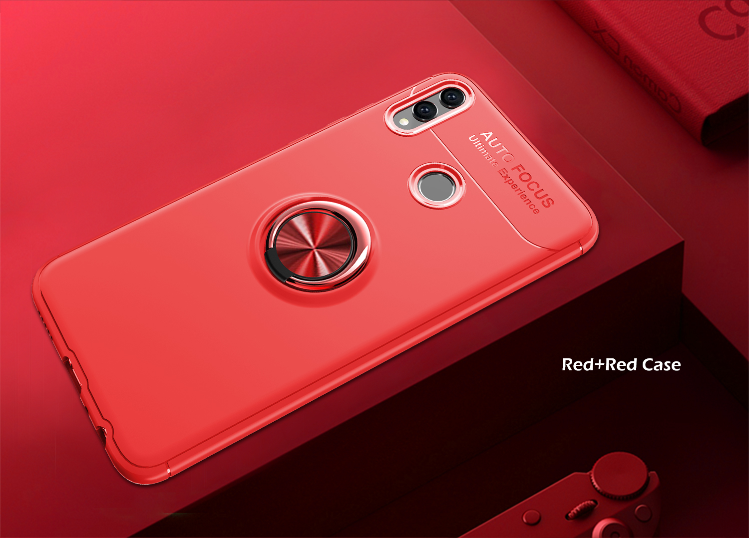 Lenuo Finger Ring Kickstand TPU Mobile Case Per Huawei Honor 8x / Honor View 10 Lite (tela Metallica Del Supporto Magnetico Incorporato) - Nero Rosso