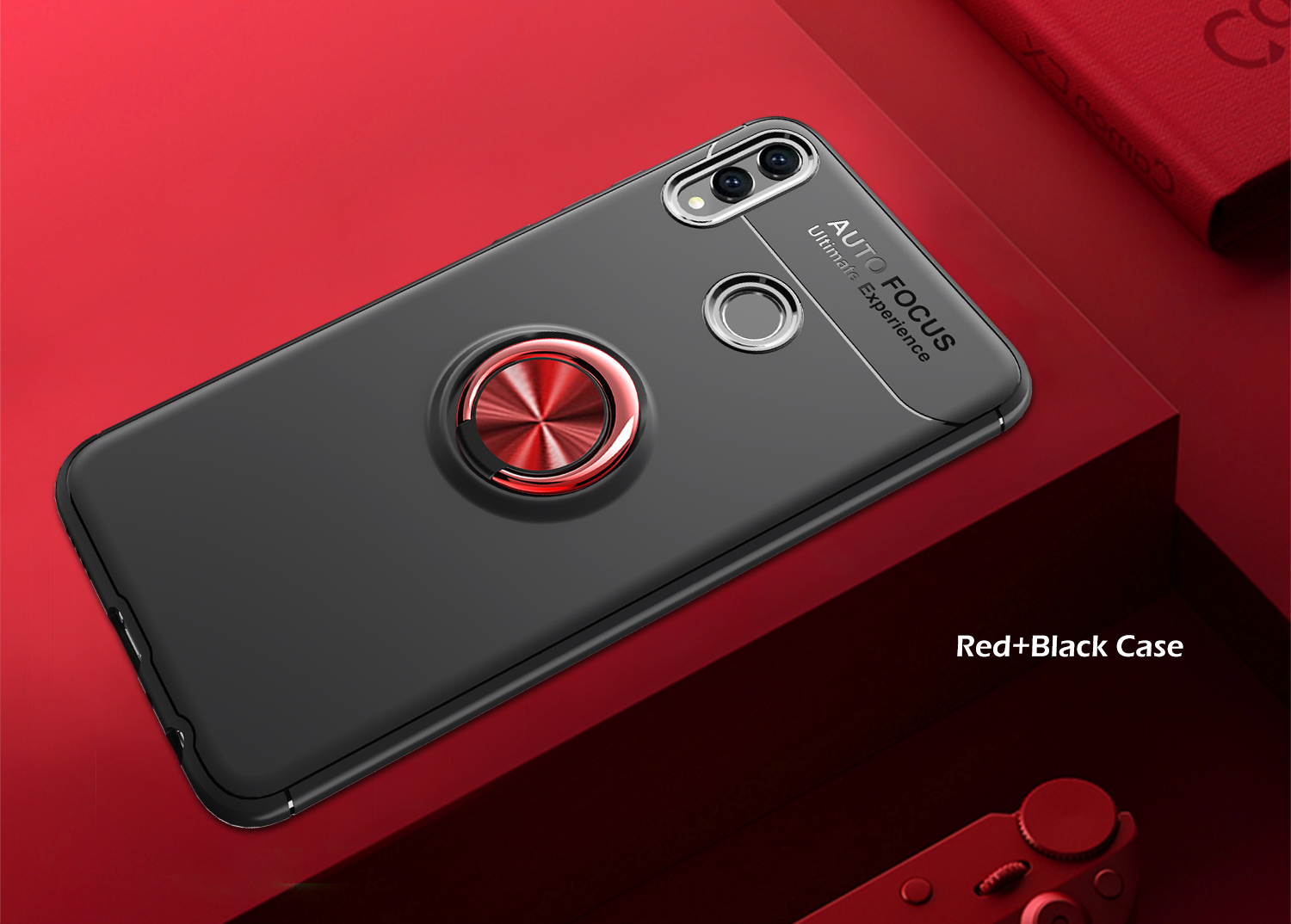 Lenuo Finger Ring Kickstand TPU Mobile Case Per Huawei Honor 8x / Honor View 10 Lite (tela Metallica Del Supporto Magnetico Incorporato) - Nero Rosso