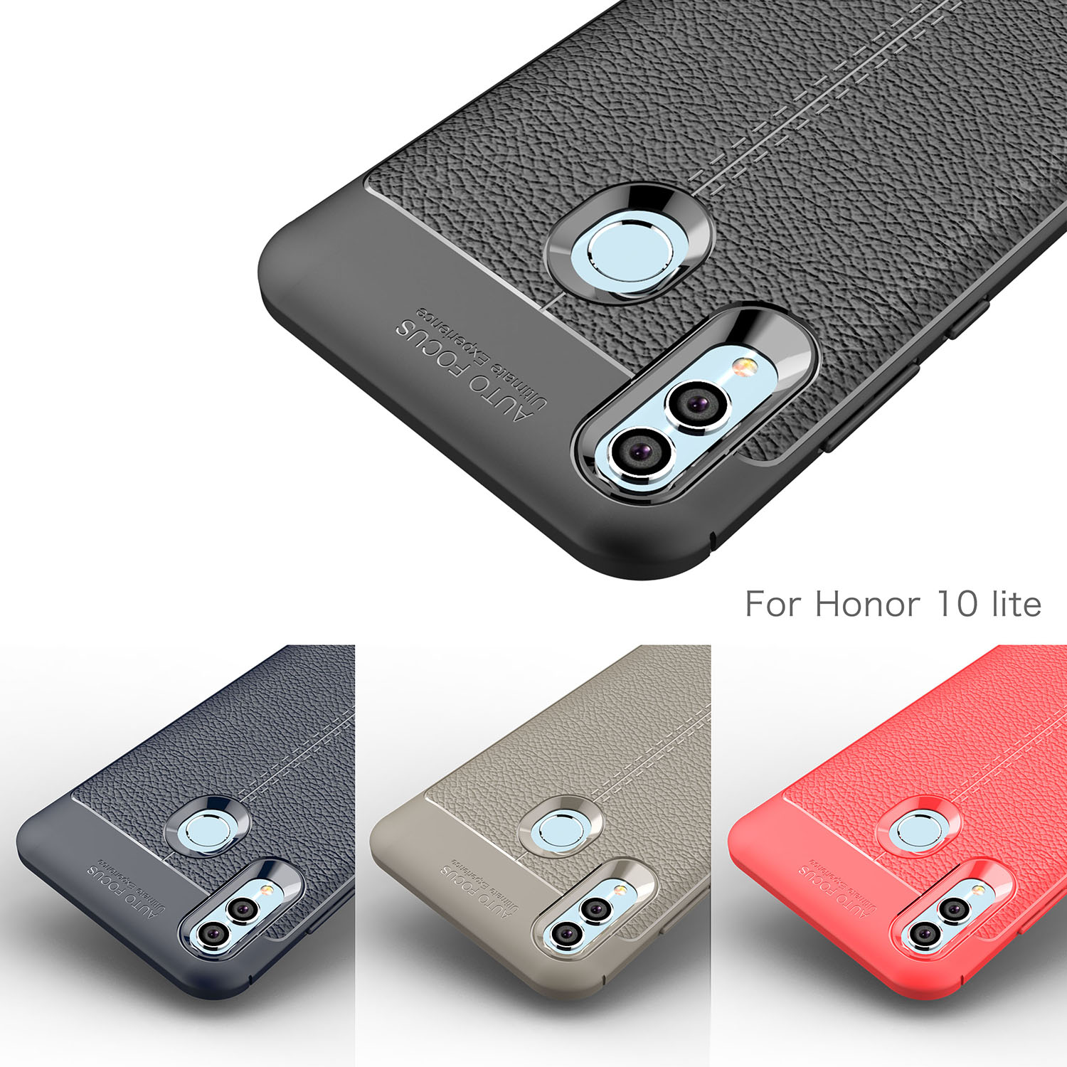 Litchi Texture TPU Case Per Huawei Honor 10 Lite / P Smart (2019) - Nero