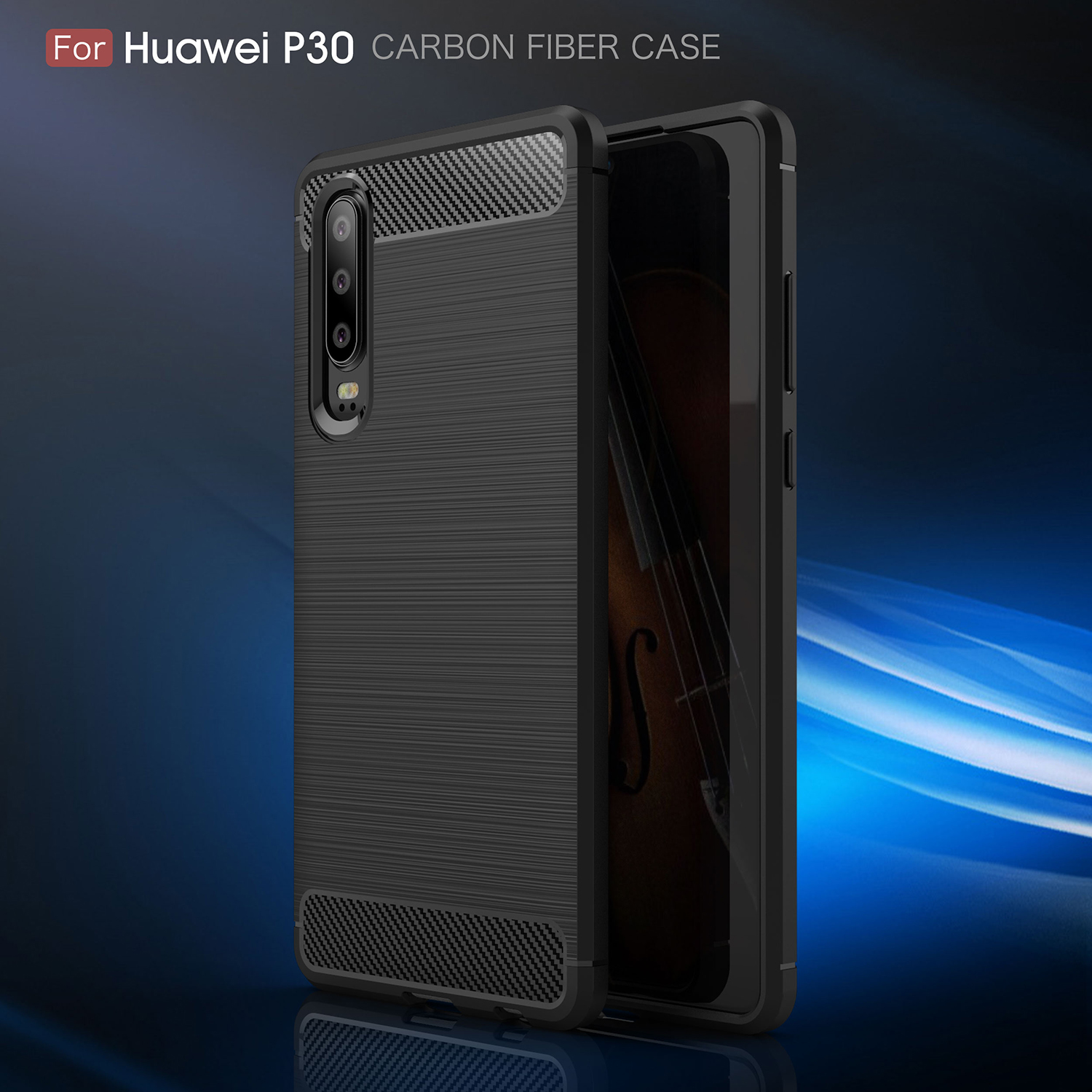 Texture in Fibra di Carbonio Accessorio Case TPU Spazzolato Per Huawei P30 - Blu Scuro