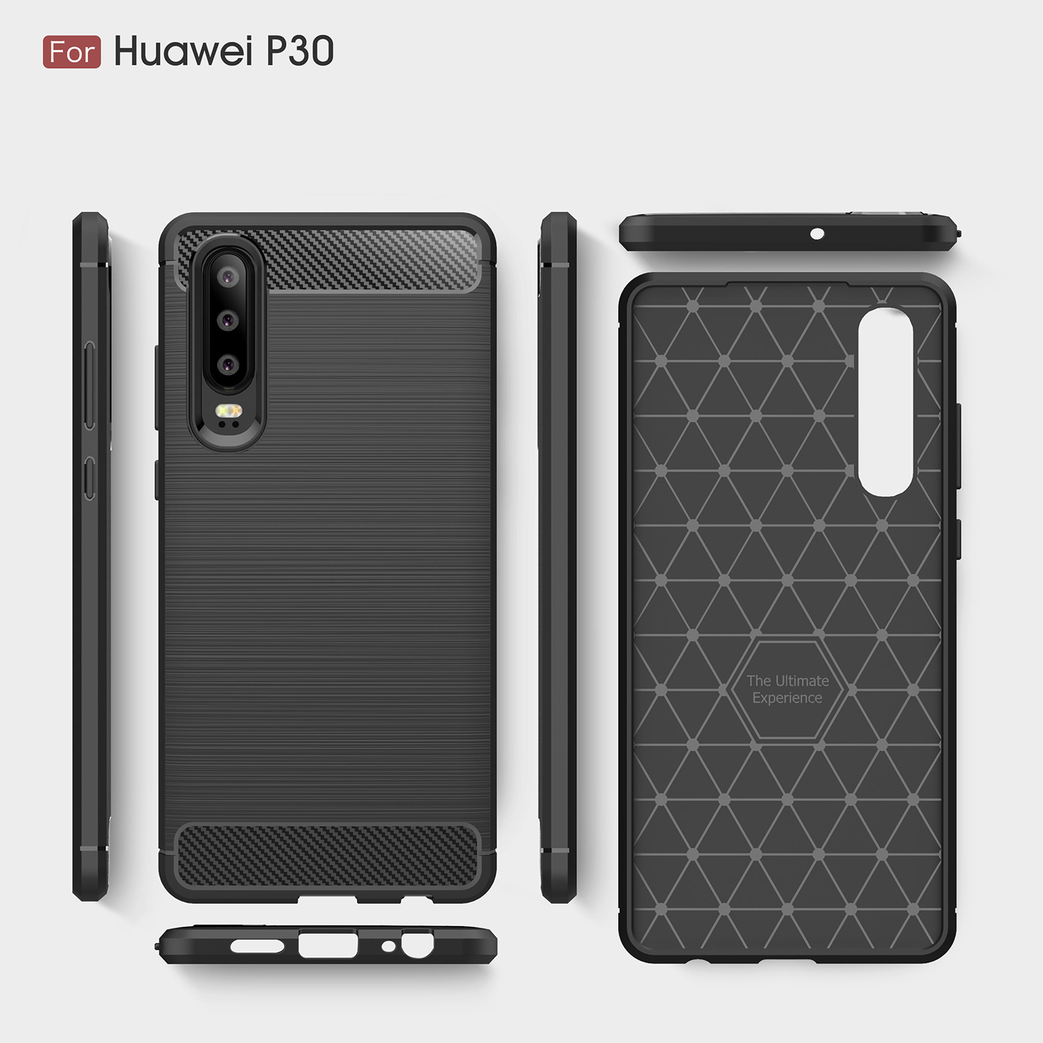 Texture in Fibra di Carbonio Accessorio Case TPU Spazzolato Per Huawei P30 - Blu Scuro