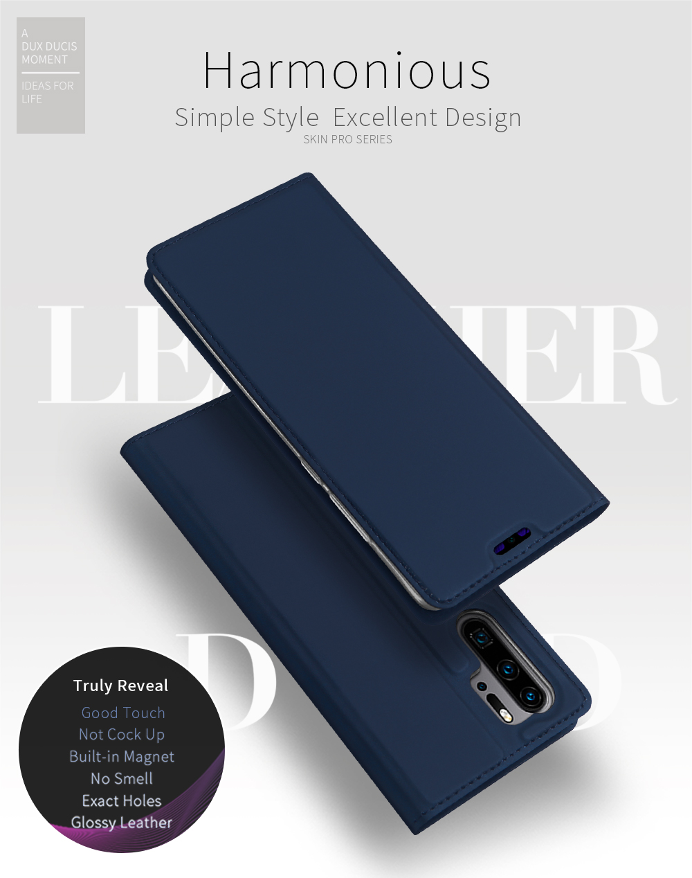 Dux Ducis Skin Pro Series PU Peth Flip Cover Design Coperchio Per Più Disegno Per Huawei P30 Pro - Nero