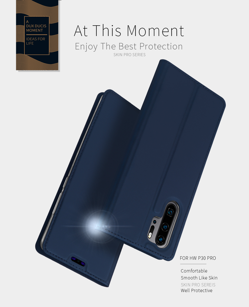 Dux Ducis Skin Pro -serie PU Leder Flip Case Einzelkartenhalter Design Telefonabdeckung Für Huawei P30 Pro - Schwarz