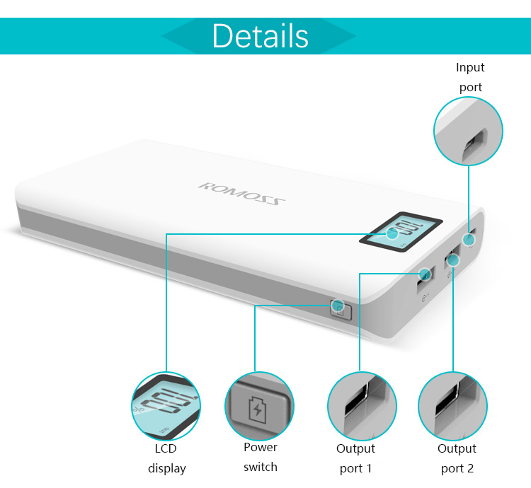 ROMOSS Sense 6 Plus 20000mAh 2.1A LCD Display Power Bank for iPhone Samsung Pokemon Game-5