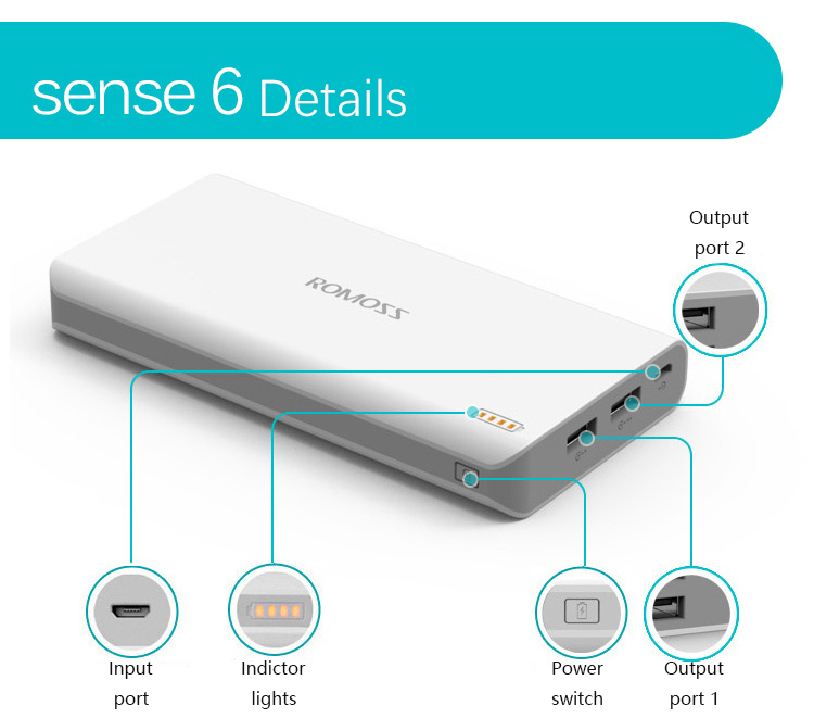 ROMOSS Sense 6 20000mAh 2.1A Power Bank for iPhone Samsung Pokemon Game-5