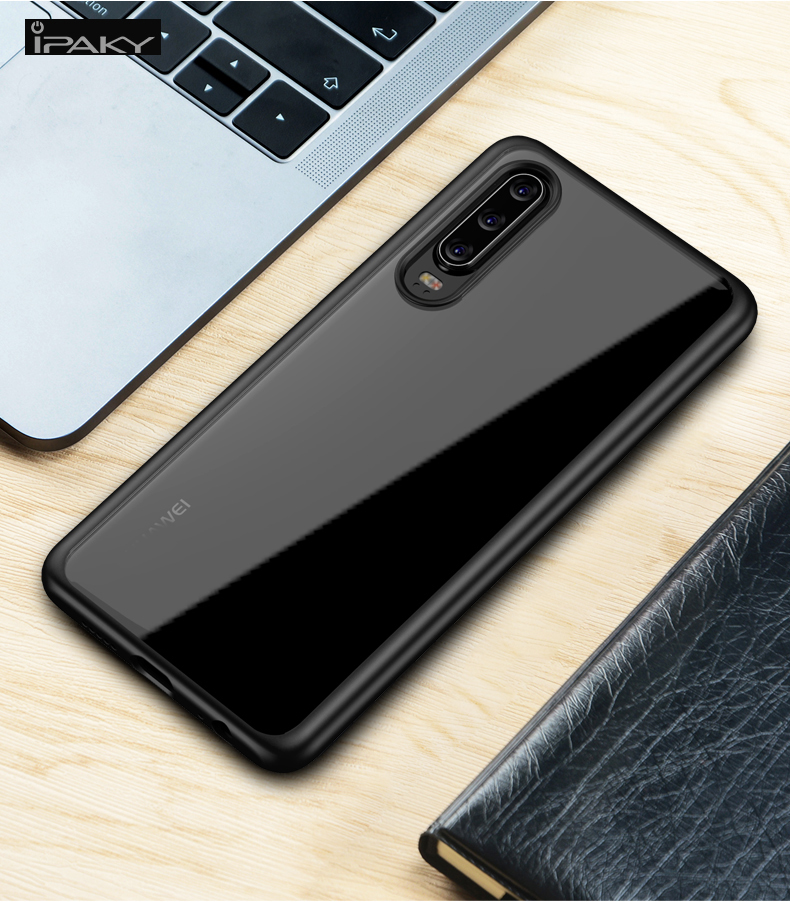 IPAKY Clear PC Back + TPU Edges Combo Protective Case for Huawei P30 - Black-4