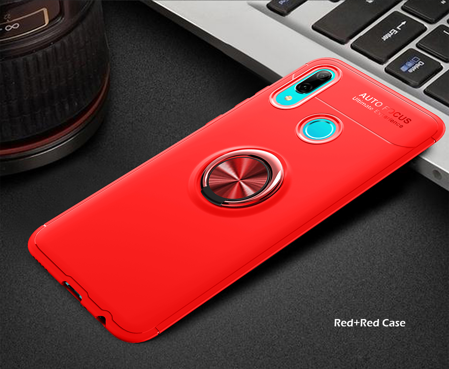 Anel de Dedo de Metal Kickstand TPU Mobile Casing For Huawei Honor 10 Lite / P Smart (2019) - Tudo Preto