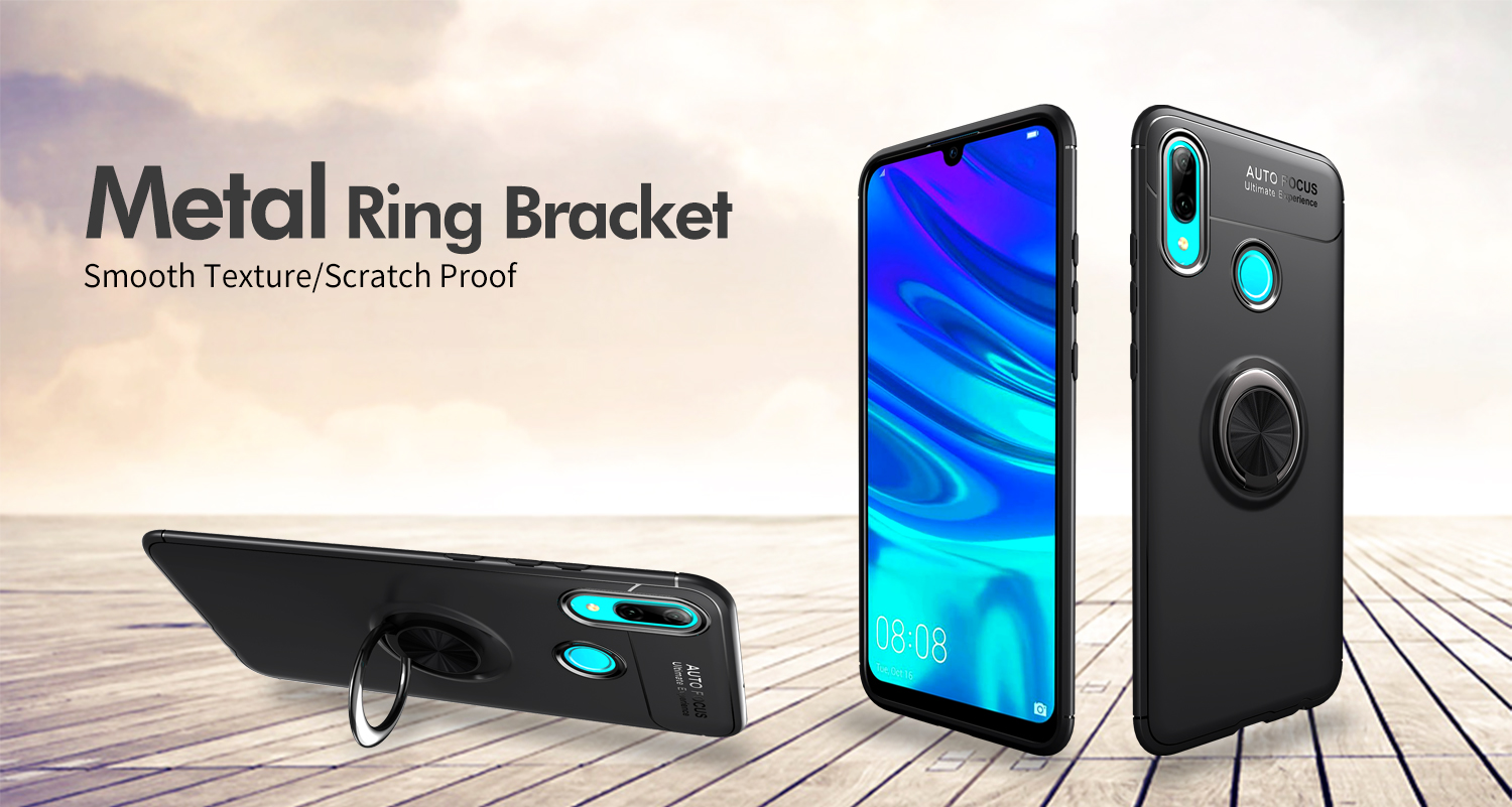 Metallfinger Ring Kickstand TPU Mobile Case Für Huawei Honor 10 Lite / P Smart (2019) - Alles Schwarz