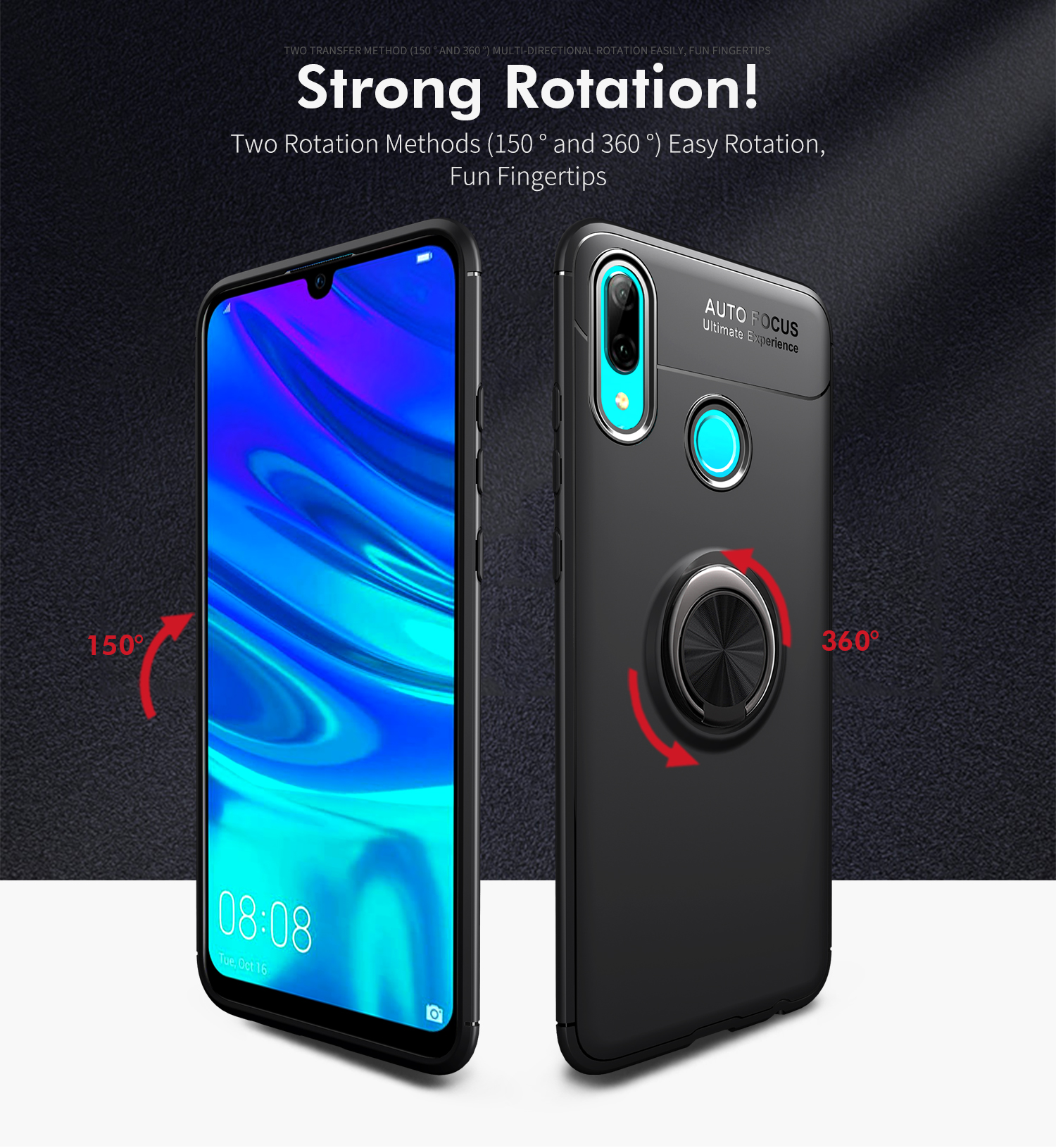 Anel de Dedo de Metal Kickstand TPU Mobile Casing For Huawei Honor 10 Lite / P Smart (2019) - Tudo Preto