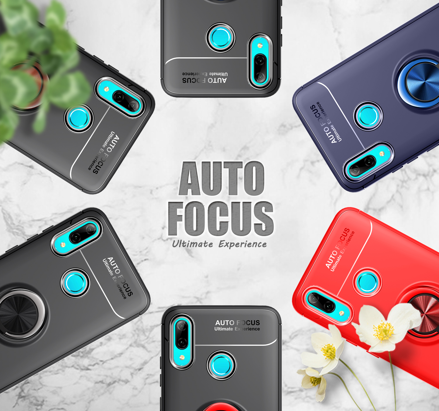 Metallfinger Ring Kickstand TPU Mobile Case Für Huawei Honor 10 Lite / P Smart (2019) - Alles Schwarz