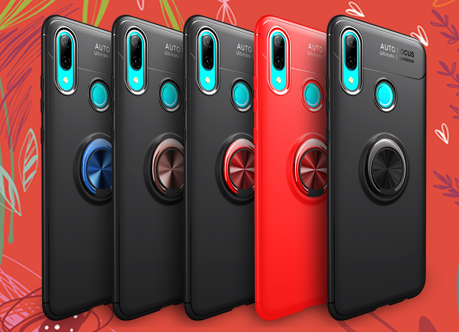 Metallfinger Ring Kickstand TPU Mobile Case Für Huawei Honor 10 Lite / P Smart (2019) - Alles Schwarz