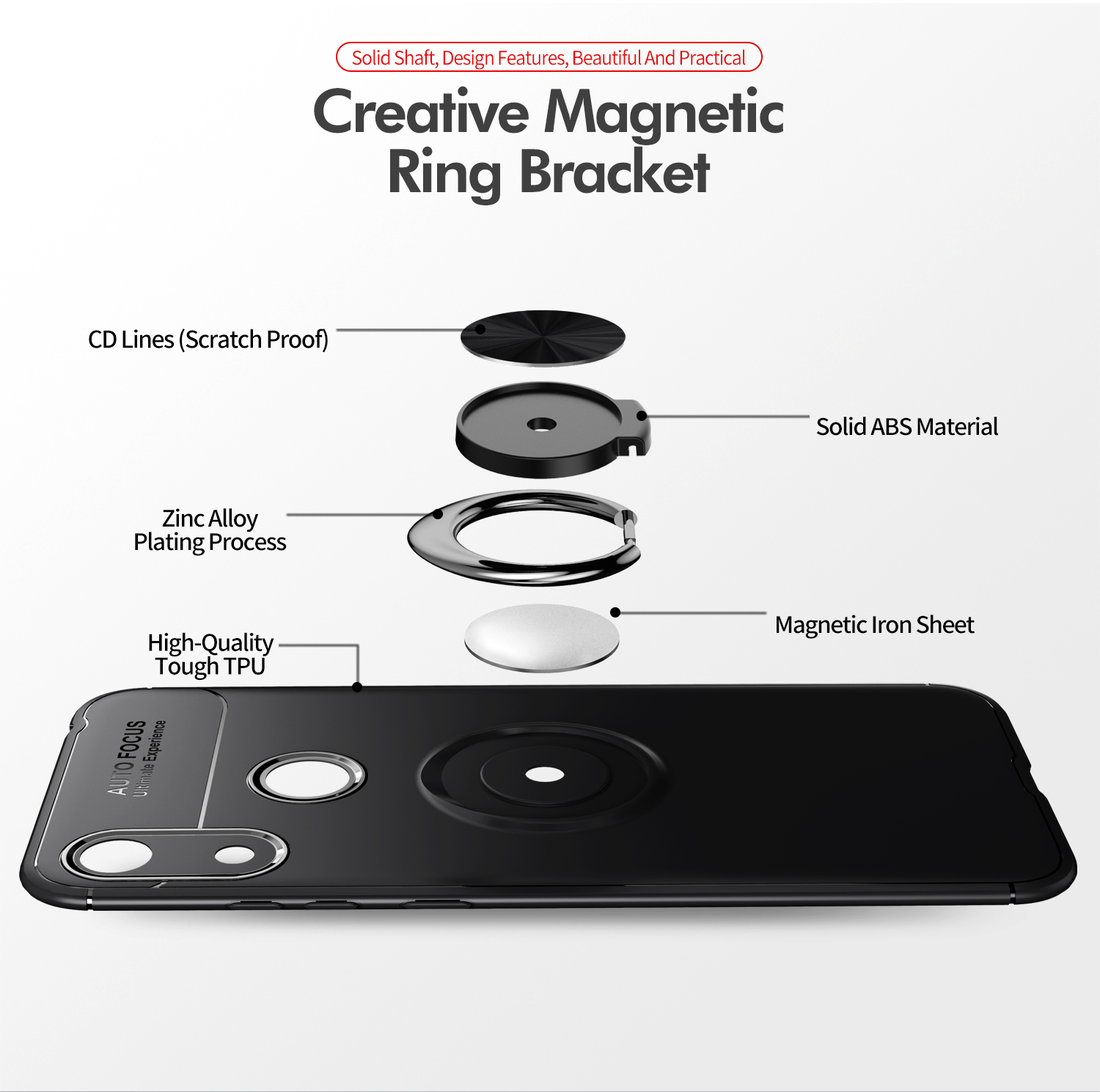 Metallfinger Ring Kickstand TPU -telefonabdeckung Für Huawei Honor 8a - Rot