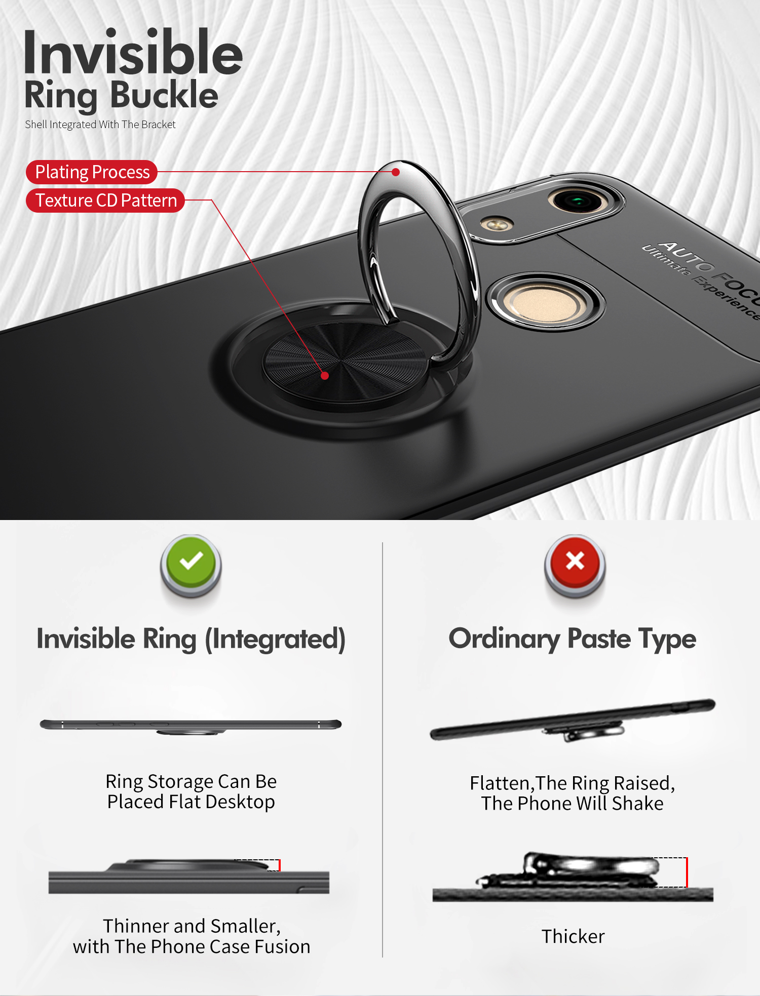 Metal Dinger Ring Kickstand TPU Téléphone Couverture Pour Huawei Honor 8a - Rouge