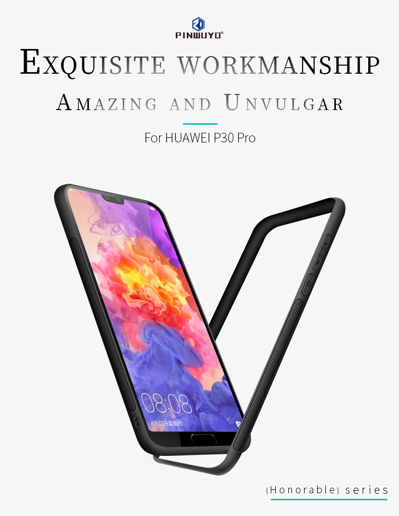 Pinwuyo Honorable Series PC + TPU + Cubierta de Teléfono Móvil Híbrido de Cuero Para Huawei P30 Pro - Gris