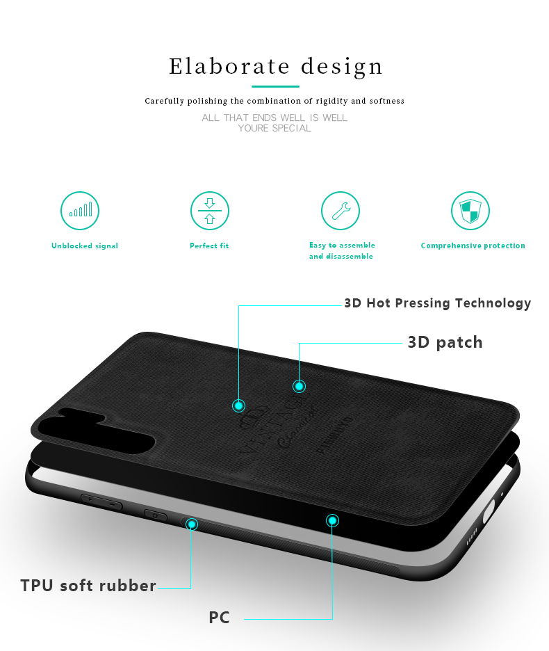 Pinwuyo Honorable Series PC + TPU + Copertura Per Telefono Cellulare Ibrido in Pelle Per Huawei P30 Pro - Grigio