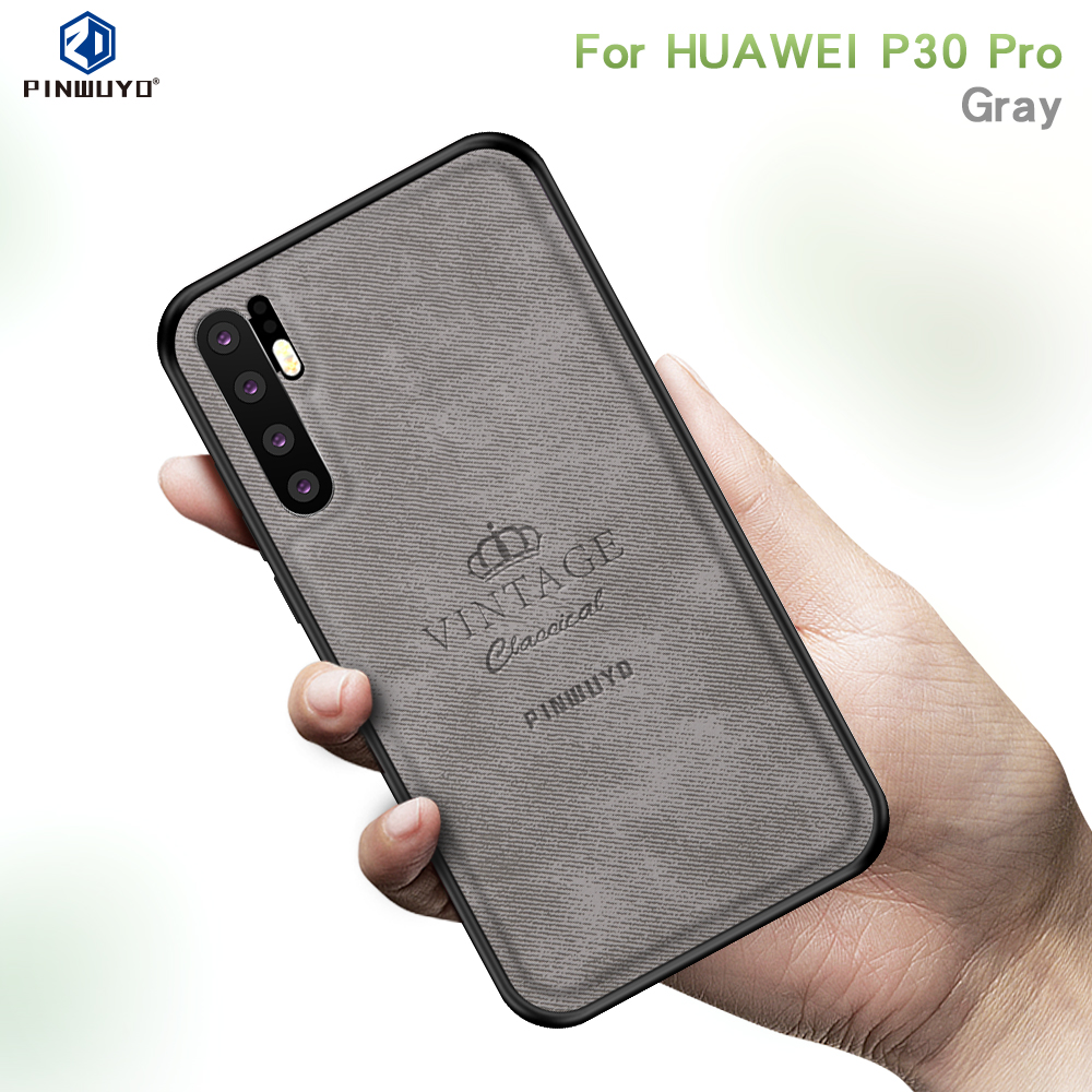 Pinwuyo Honorable Series PC + TPU + Cubierta de Teléfono Móvil Híbrido de Cuero Para Huawei P30 Pro - Gris