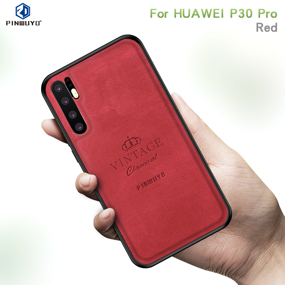 Pinwuyo Honorable Series PC + TPU + Couverture de Téléphone Mobile Hybride en Cuir Pour Huawei P30 Pro - Gris