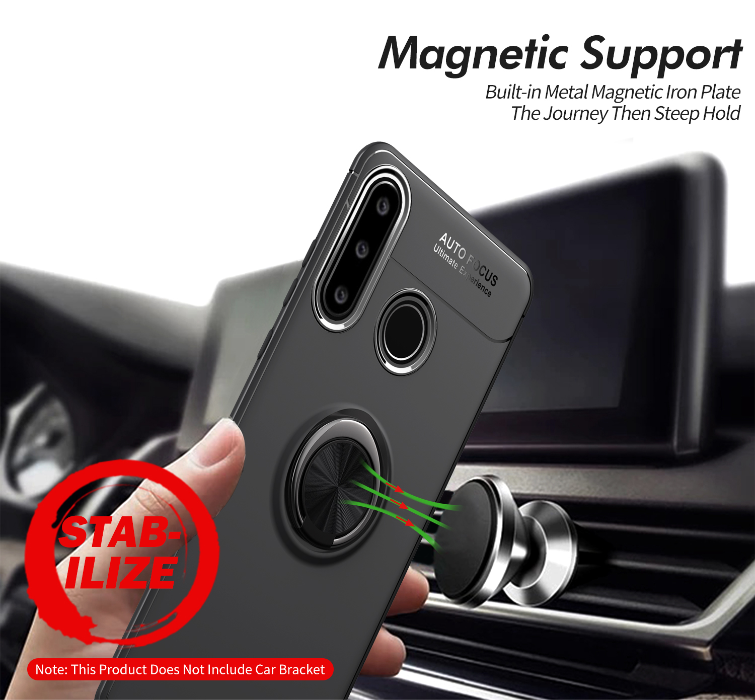 Case Móvil TPU de Kickstand TPU (lámina de Metal Magnético Incorporado) Para Huawei P30 Lite - Todo Negro