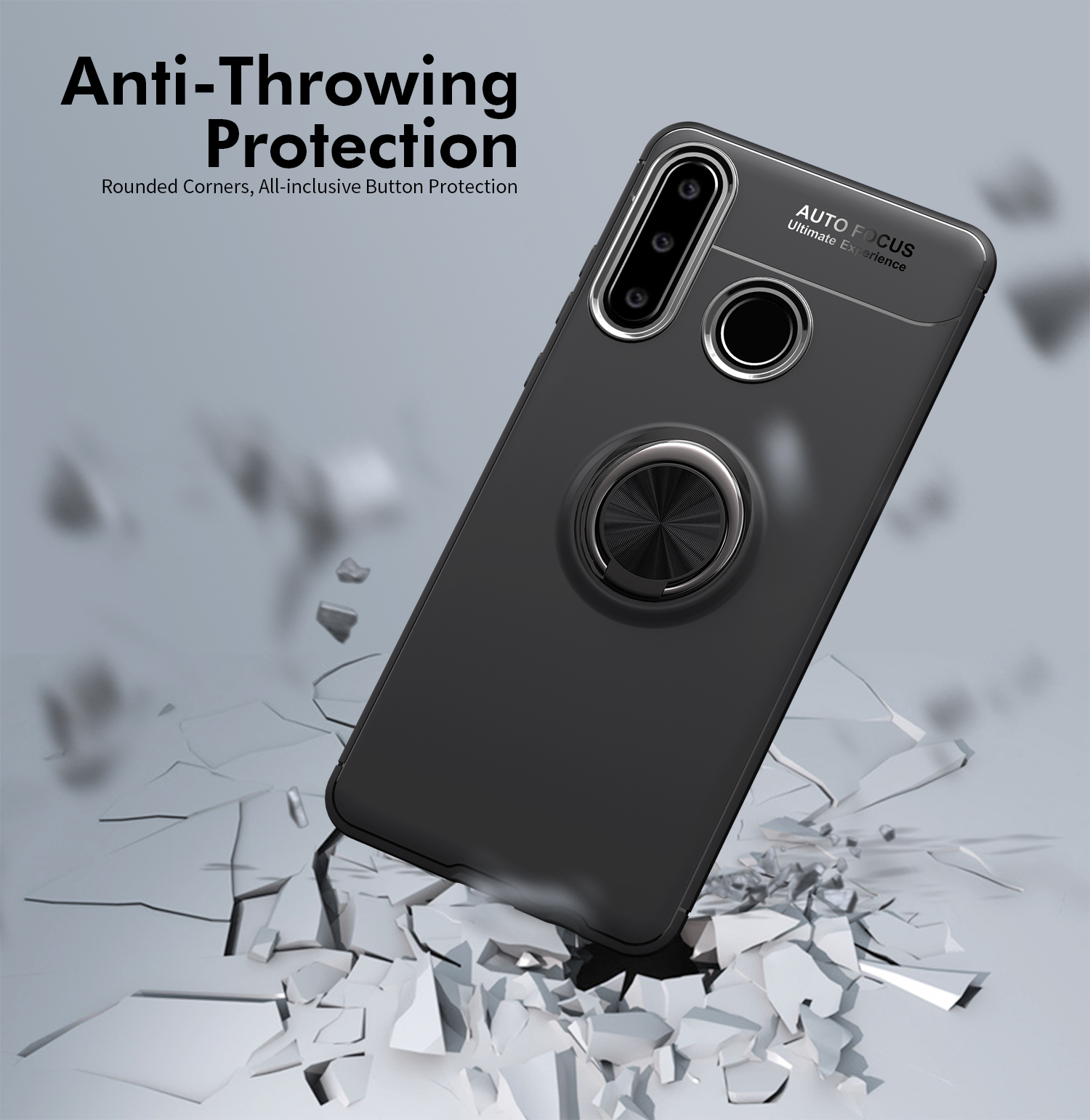 Case Móvil TPU de Kickstand TPU (lámina de Metal Magnético Incorporado) Para Huawei P30 Lite - Todo Negro