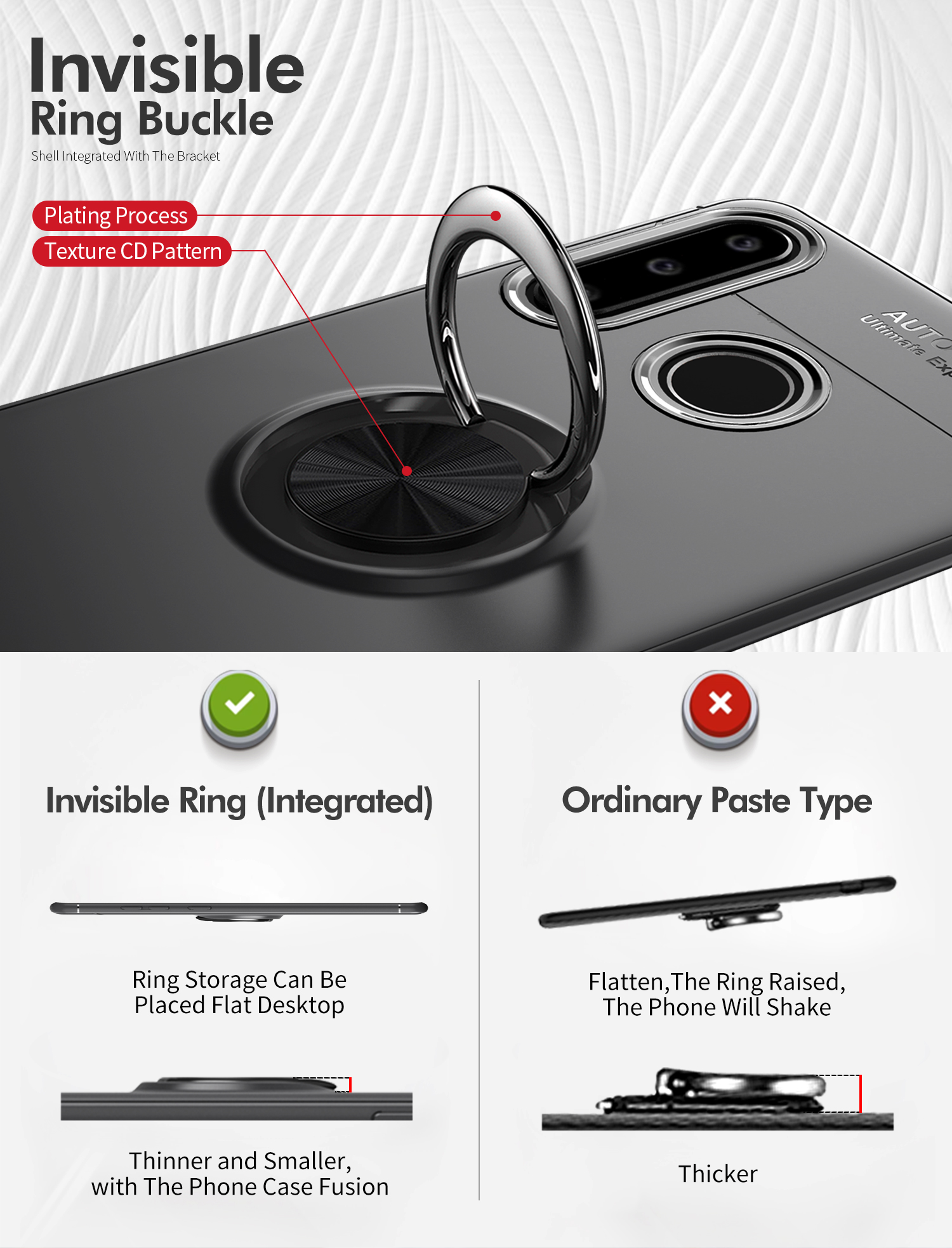 Fingerring Kickstand TPU Mobile Case (eingebaute Magnetmetallblech) Für Huawei P30 Lite - Alles Schwarz