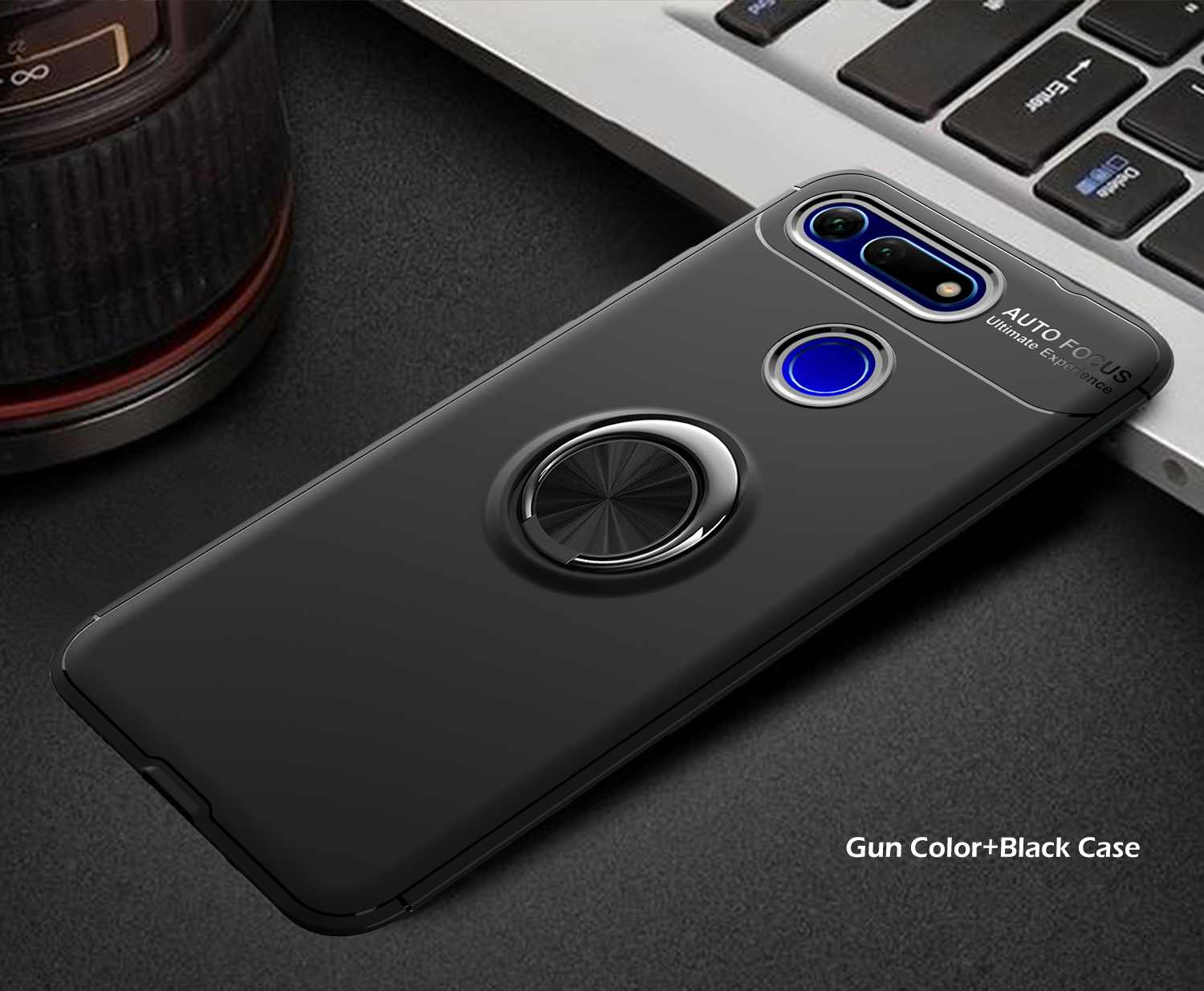 Fingerring Kickstand Tpu-schutzhülle (eingebaute Magnetmalletheet) Für Huawei Honor Ansicht 20 / V20 - Schwarz / Blau