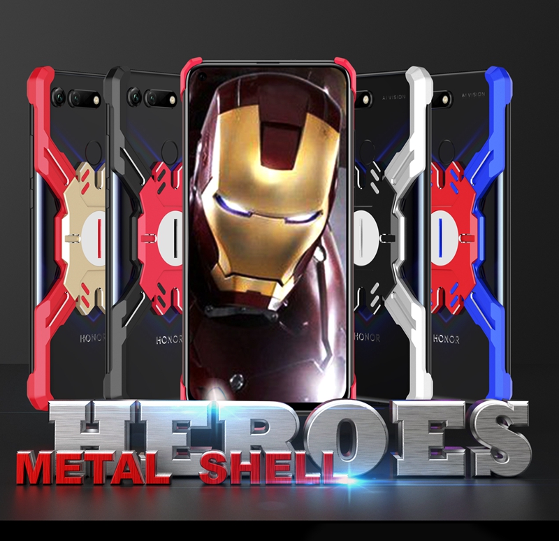 Marco de Parachoques de la Serie Heroes Para Huawei Honor View 20 / V20 [en Forma de x] Case de Parachoques de Metal Electroplatante Con Kickstand - Negro / Plata