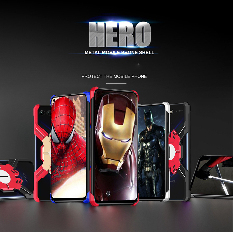 Série Heroes Série Bumper Frame Para Huawei Honor View 20 / V20 [em Forma de x em Forma de Para-choque de Metal Eletroplaca Com Kickstand - Preto / Prata