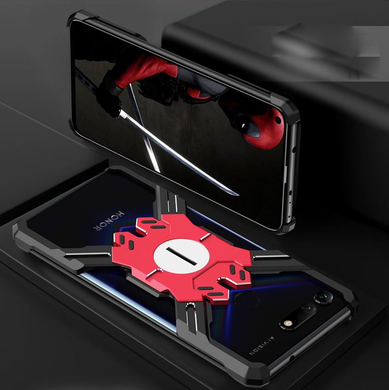 Série Heroes Série Bumper Frame Para Huawei Honor View 20 / V20 [em Forma de x em Forma de Para-choque de Metal Eletroplaca Com Kickstand - Preto / Prata