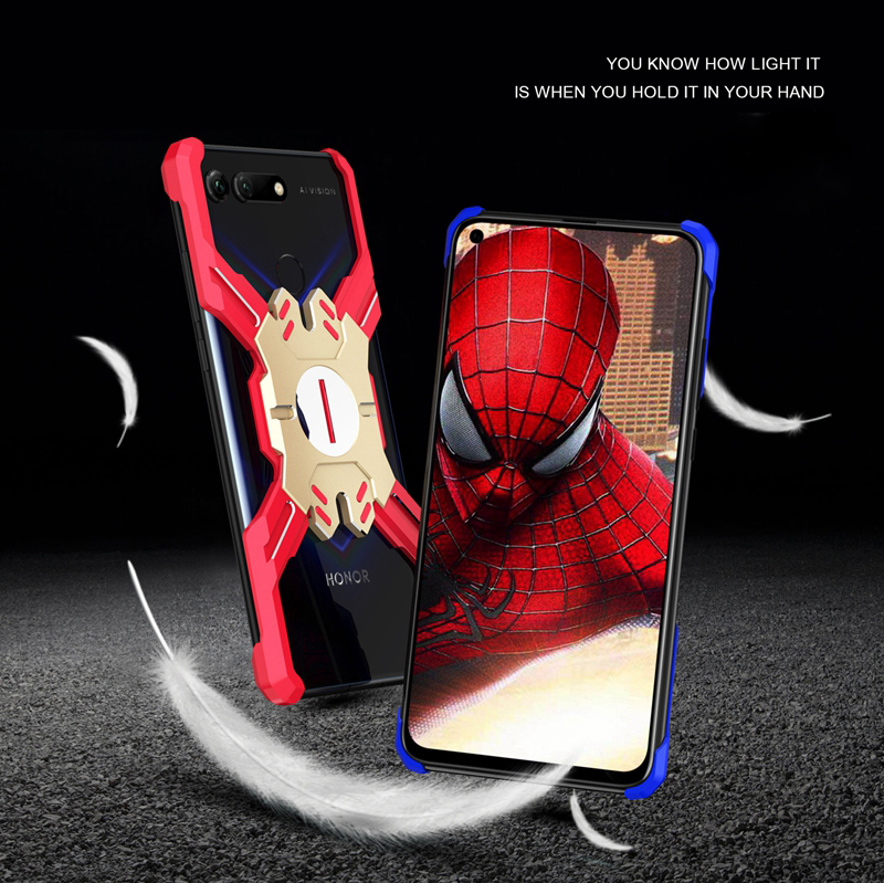 Marco de Parachoques de la Serie Heroes Para Huawei Honor View 20 / V20 [en Forma de x] Case de Parachoques de Metal Electroplatante Con Kickstand - Negro / Plata