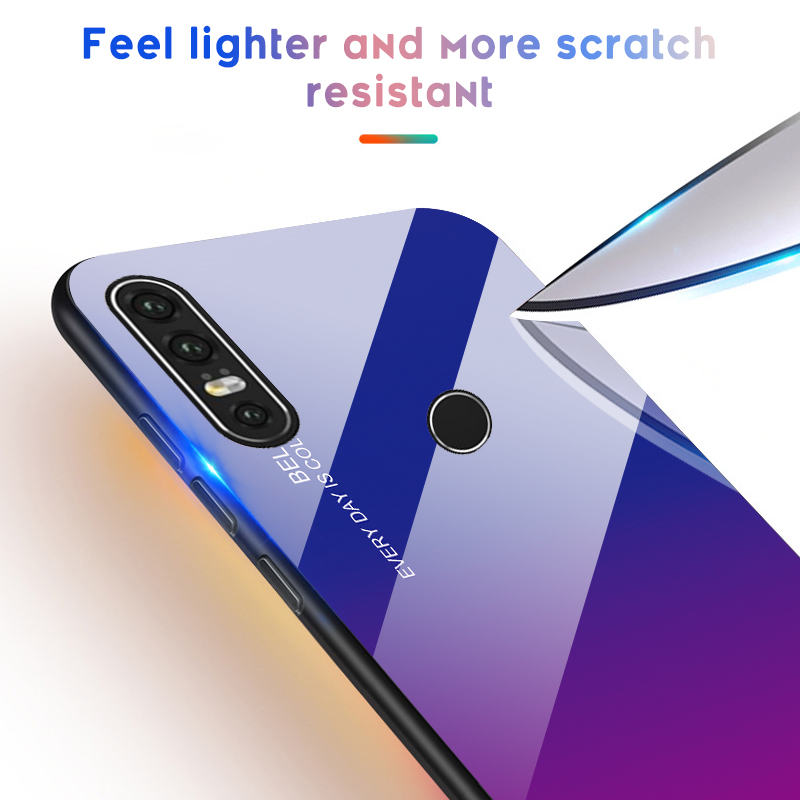 Cover Posteriore In Vetro Temperato Gradiente TPU + PC Per Huawei P30 Lite / Nova 4e. - Viola / Ciano