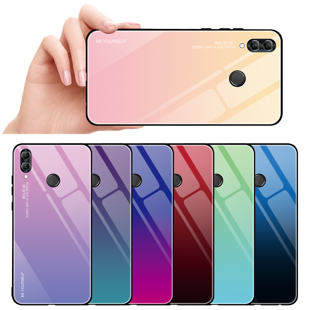 Couleur de Gradient Verre + PC + Étui Hybride TPU Pour Huawei Honor 10 Lite - Rouge