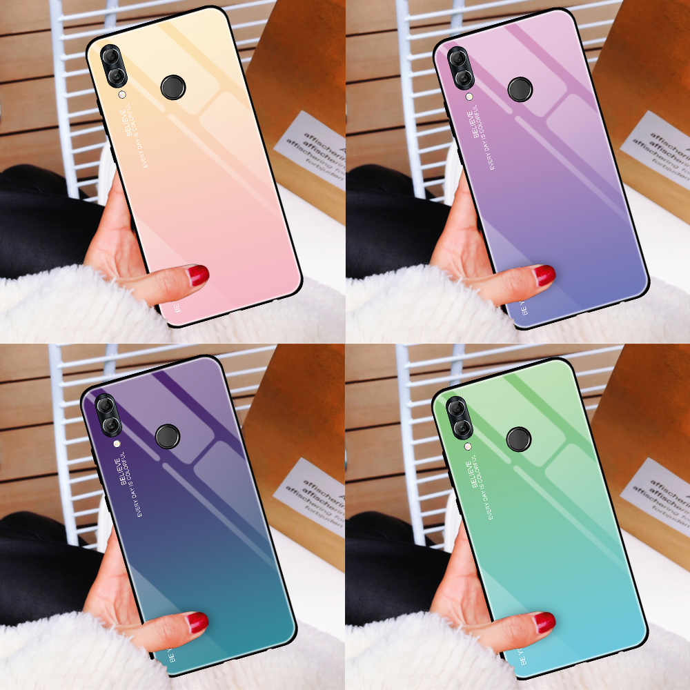 Couleur de Gradient Verre + PC + Étui Hybride TPU Pour Huawei Honor 10 Lite - Rouge