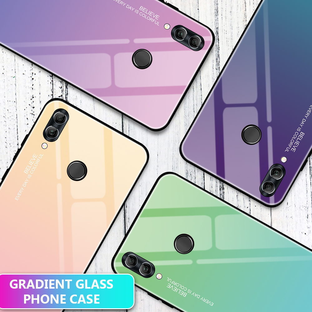 Couleur de Gradient Verre + PC + Étui Hybride TPU Pour Huawei Honor 10 Lite - Rouge