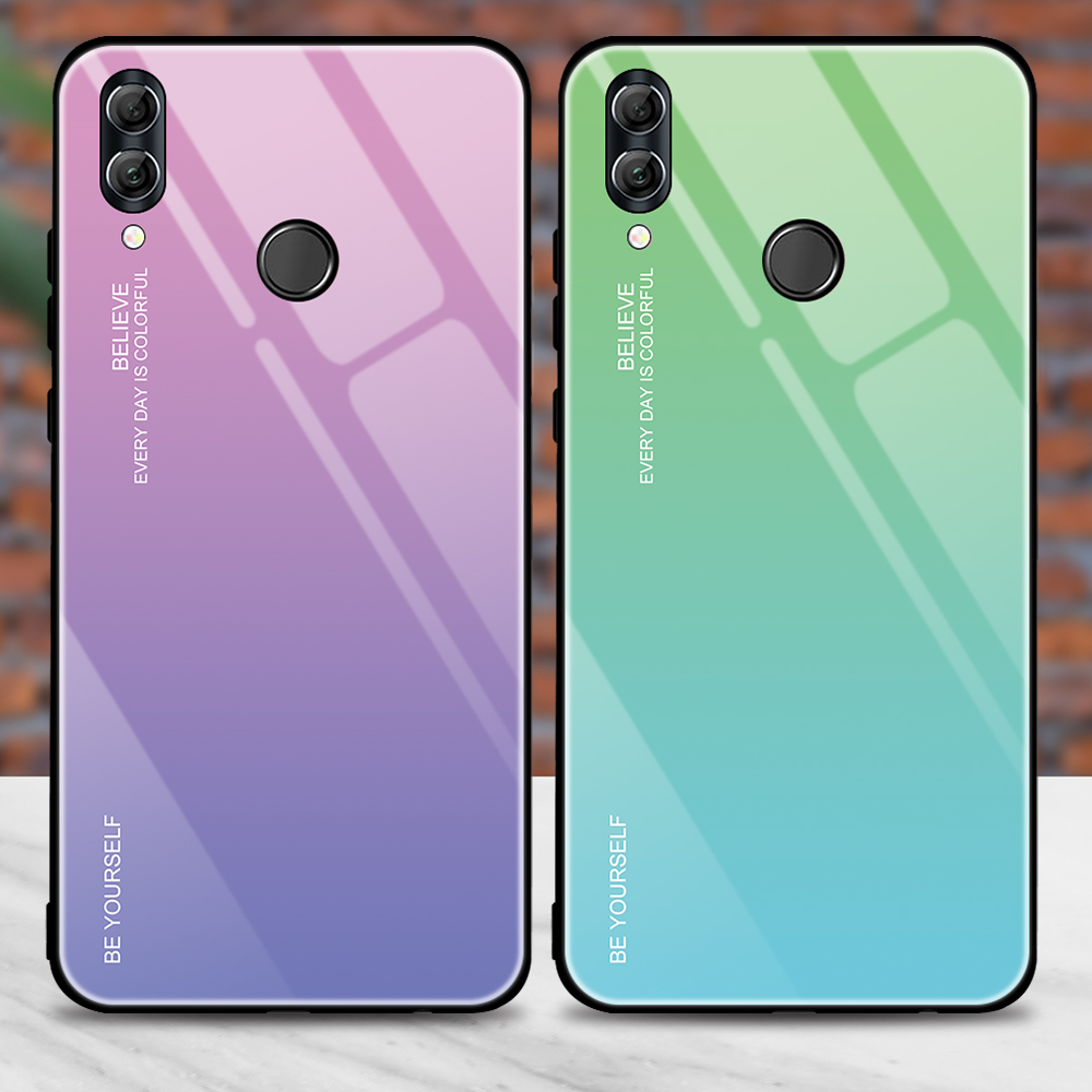 Couleur de Gradient Verre + PC + Étui Hybride TPU Pour Huawei Honor 10 Lite - Rouge