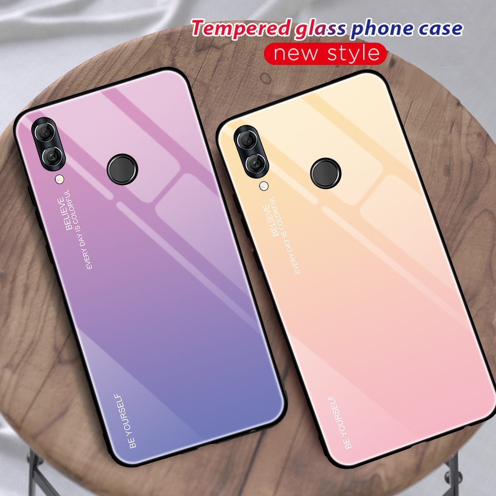 Couleur de Gradient Verre + PC + Étui Hybride TPU Pour Huawei Honor 10 Lite - Rouge