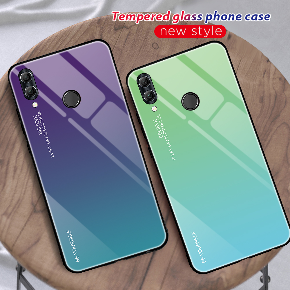 Couleur de Gradient Verre + PC + Étui Hybride TPU Pour Huawei Honor 10 Lite - Rouge