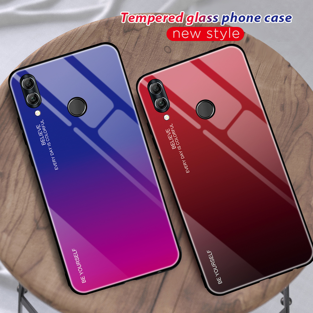 Couleur de Gradient Verre + PC + Étui Hybride TPU Pour Huawei Honor 10 Lite - Rouge