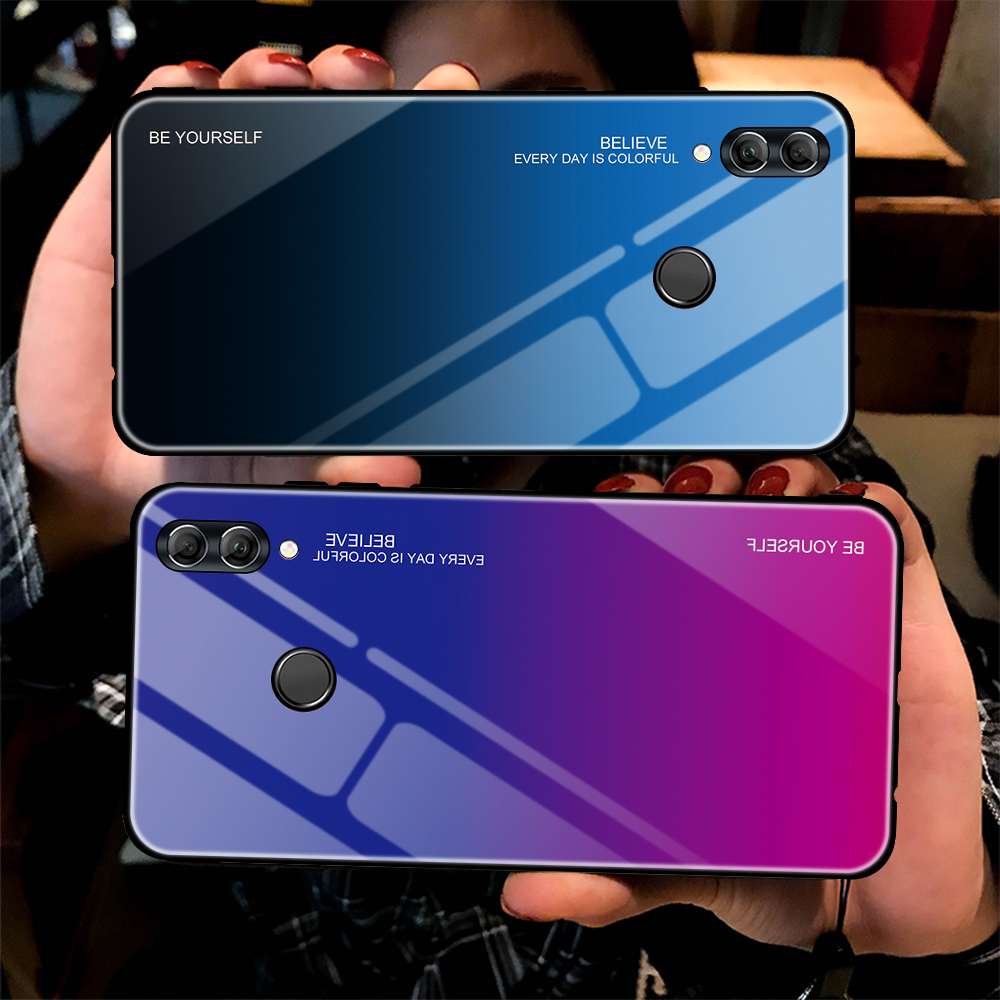 Couleur de Gradient Verre + PC + Étui Hybride TPU Pour Huawei Honor 10 Lite - Rouge