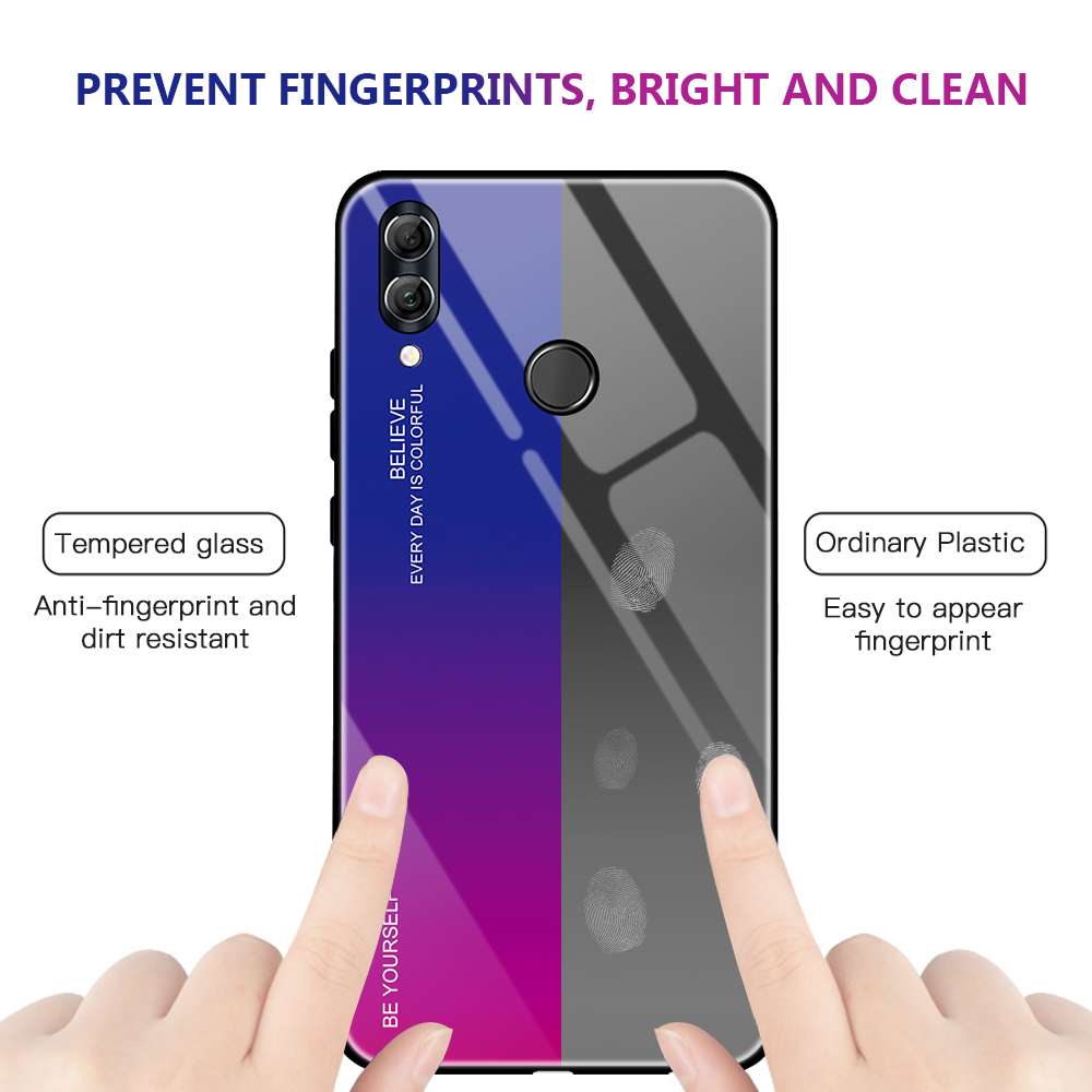 Couleur de Gradient Verre + PC + Étui Hybride TPU Pour Huawei Honor 10 Lite - Rouge