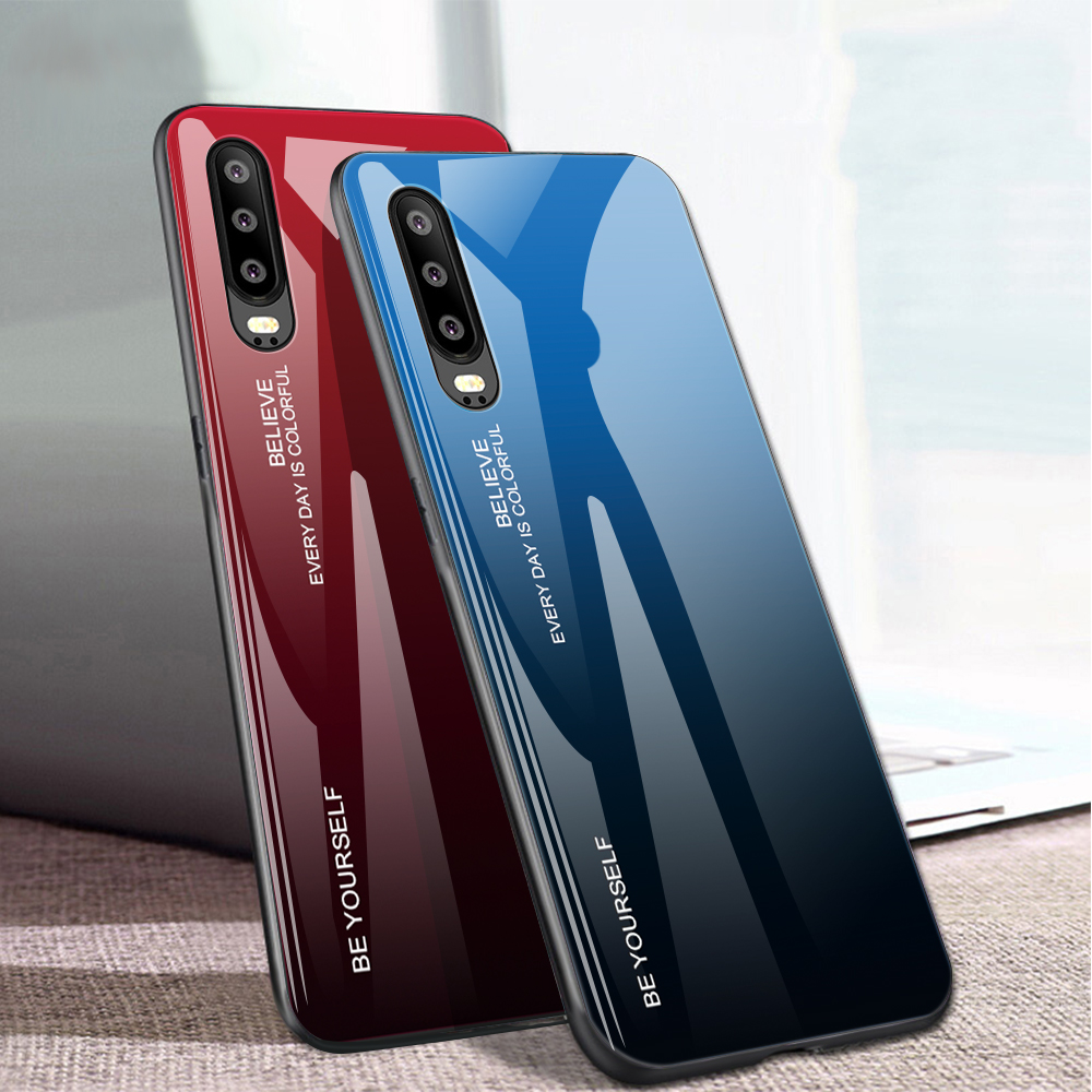 [colore Gradiente] Glass + TPU + PC Hybrid Back Case Per Huawei P30 - Rosa / Blu