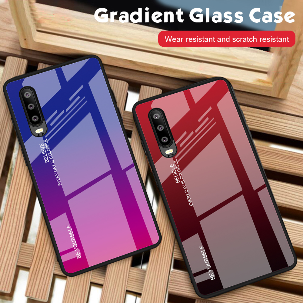 [gradientenfarbe] Glass + TPU + PC Hybrid Back Case Für Huawei P30 - Gold / Rosa