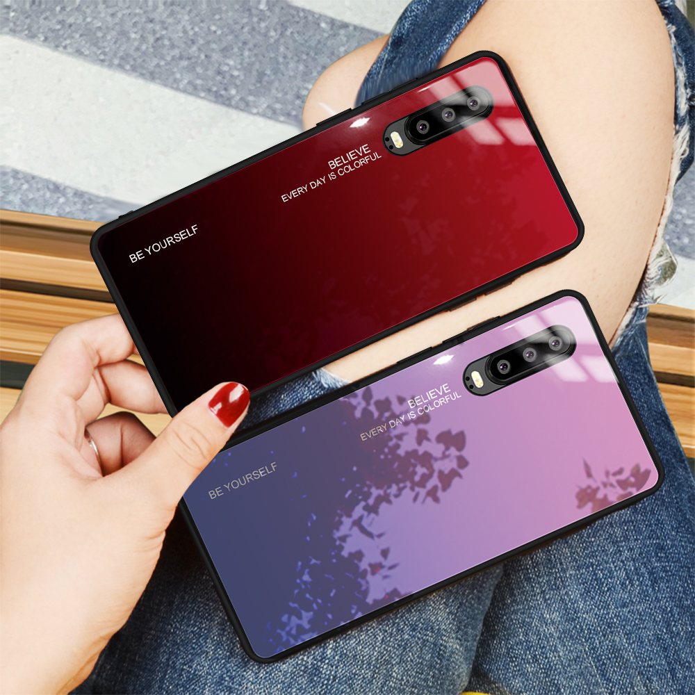 [gradientenfarbe] Glass + TPU + PC Hybrid Back Case Für Huawei P30 - Gold / Rosa