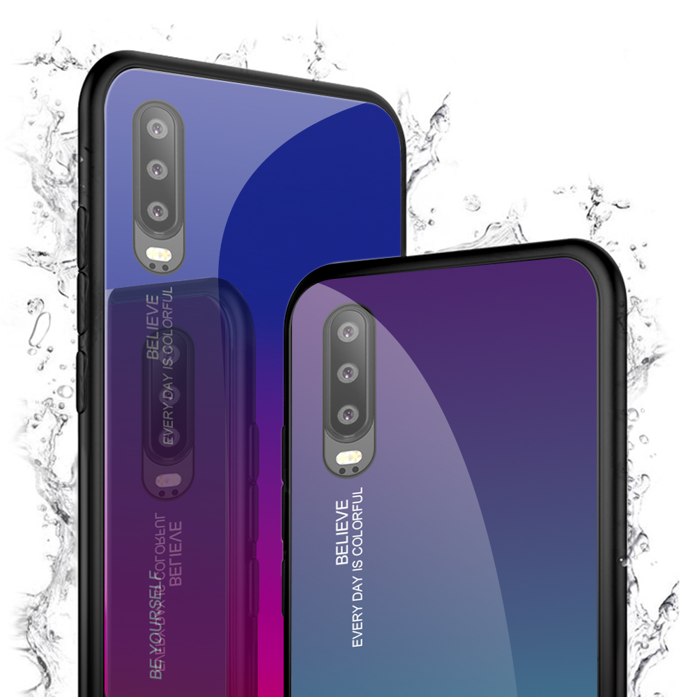 [colore Gradiente] Glass + TPU + PC Hybrid Back Case Per Huawei P30 - Rosa / Blu