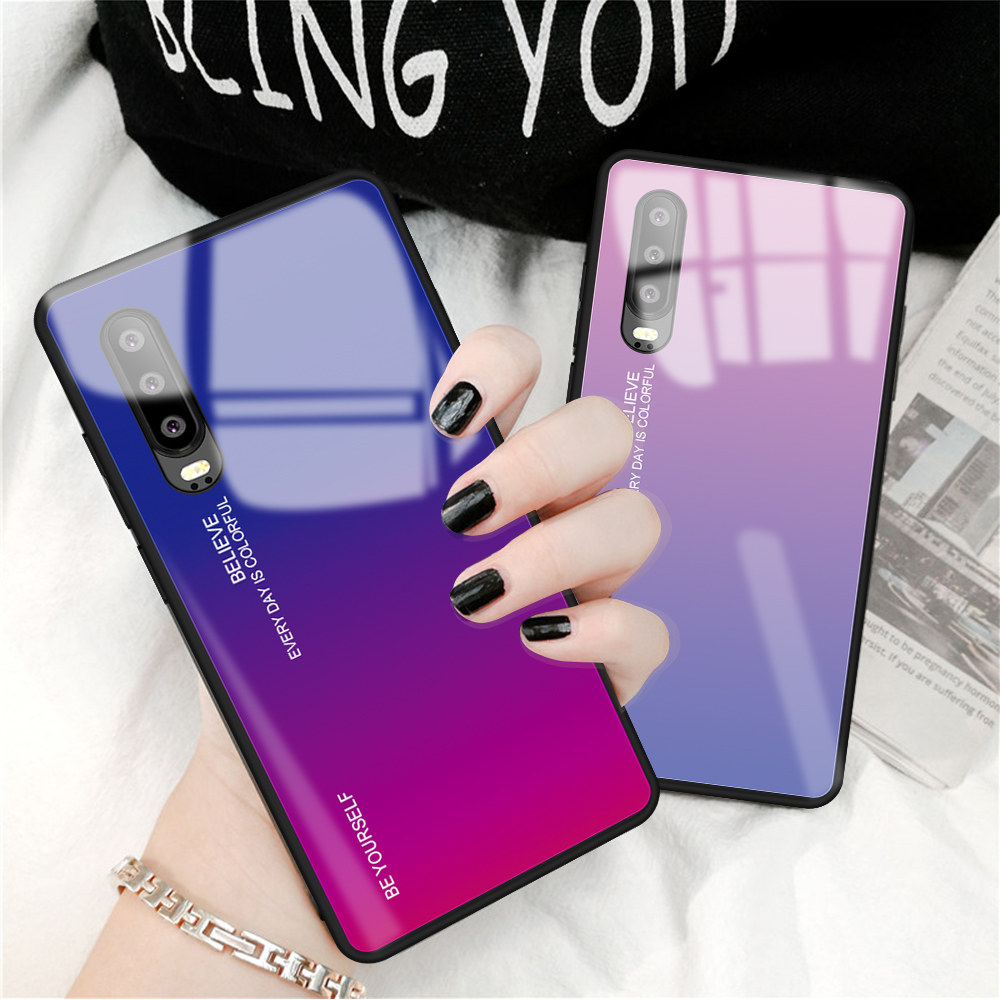 [couleur de Gradient] Verre + TPU + PC Hybrid Back Back Back Pour Huawei P30 - or / Rose