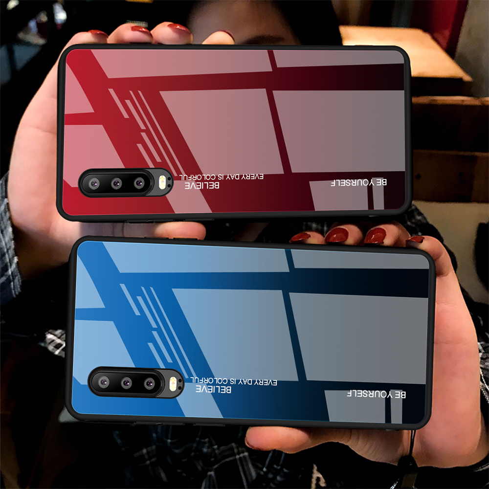 [couleur de Gradient] Verre + TPU + PC Hybrid Back Back Back Pour Huawei P30 - Rose / Bleu