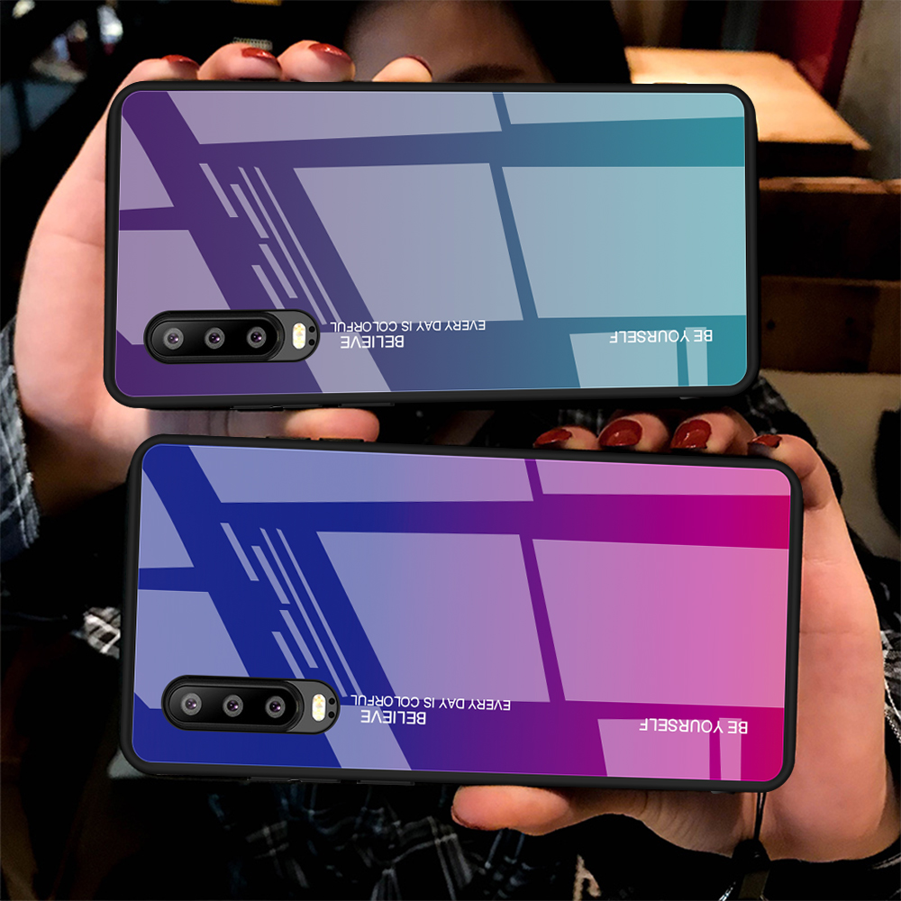 [cor do Gradiente] Vidro + TPU + PC Híbrido Traseiro Híbrido Para Huawei P30 - Rosa / Azul