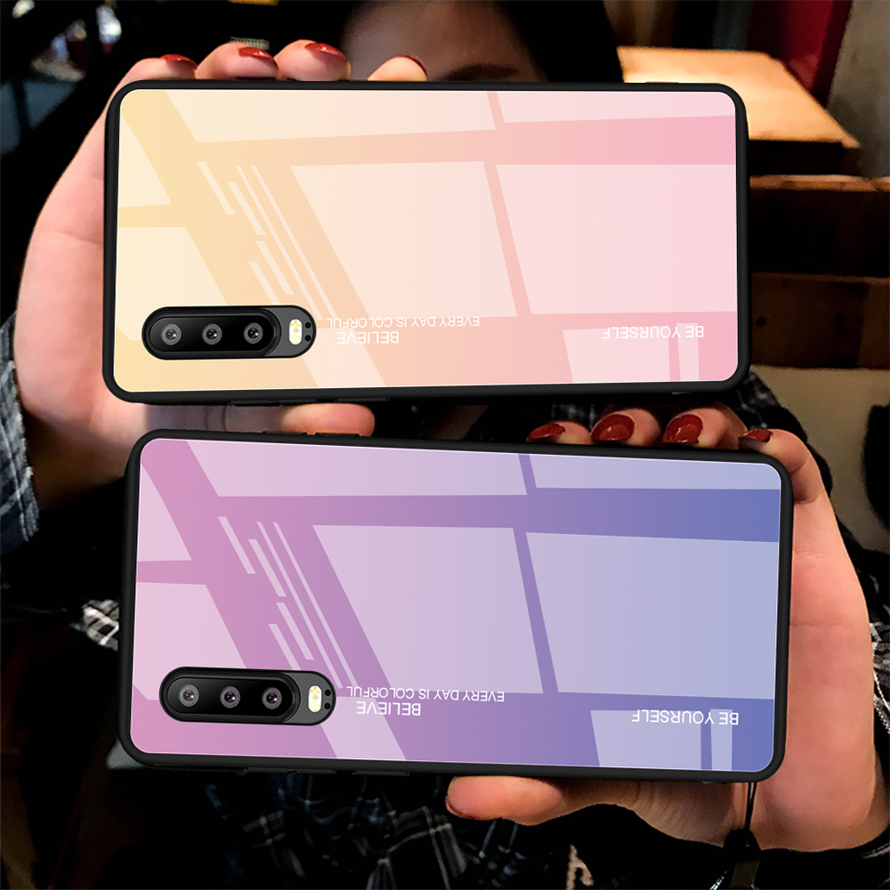 [gradientenfarbe] Glass + TPU + PC Hybrid Back Case Für Huawei P30 - Gold / Rosa