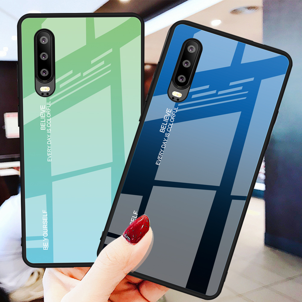 [gradientenfarbe] Glass + TPU + PC Hybrid Back Case Für Huawei P30 - Gold / Rosa