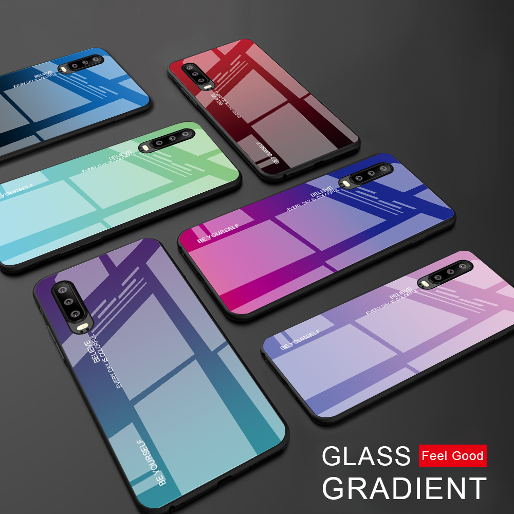 [colore Gradiente] Glass + TPU + PC Hybrid Back Case Per Huawei P30 - Rosa / Blu